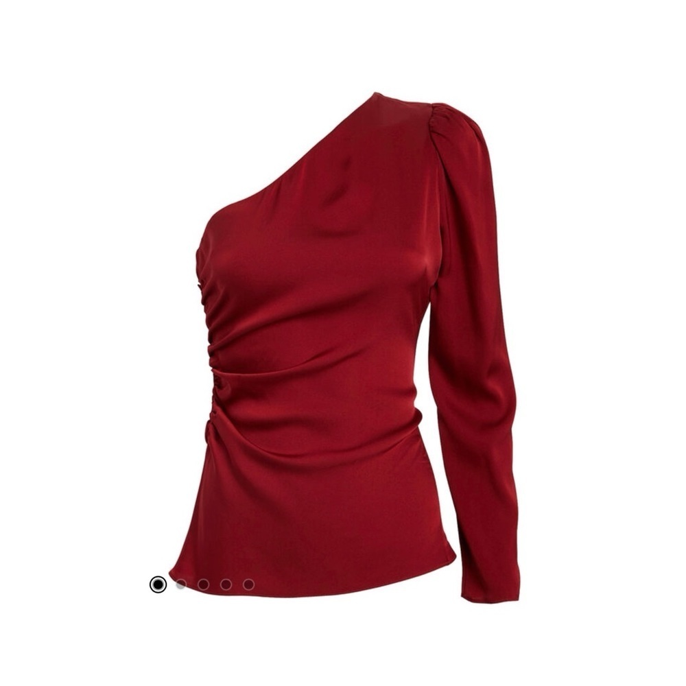 INTERMIX 100% silk one shoulder top in wine - Picture 4 of 8